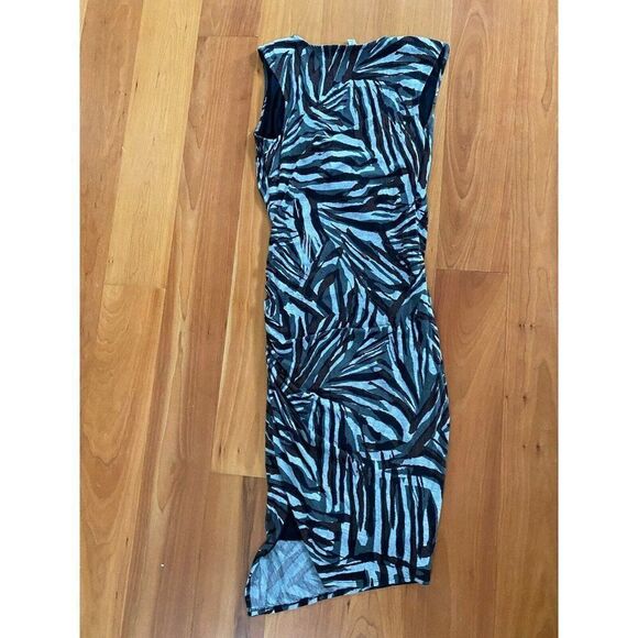 Tracy Reese Dress Grey Animal Print Mid Length Small Black V-Neck Brown Sheath - Picture 10 of 11